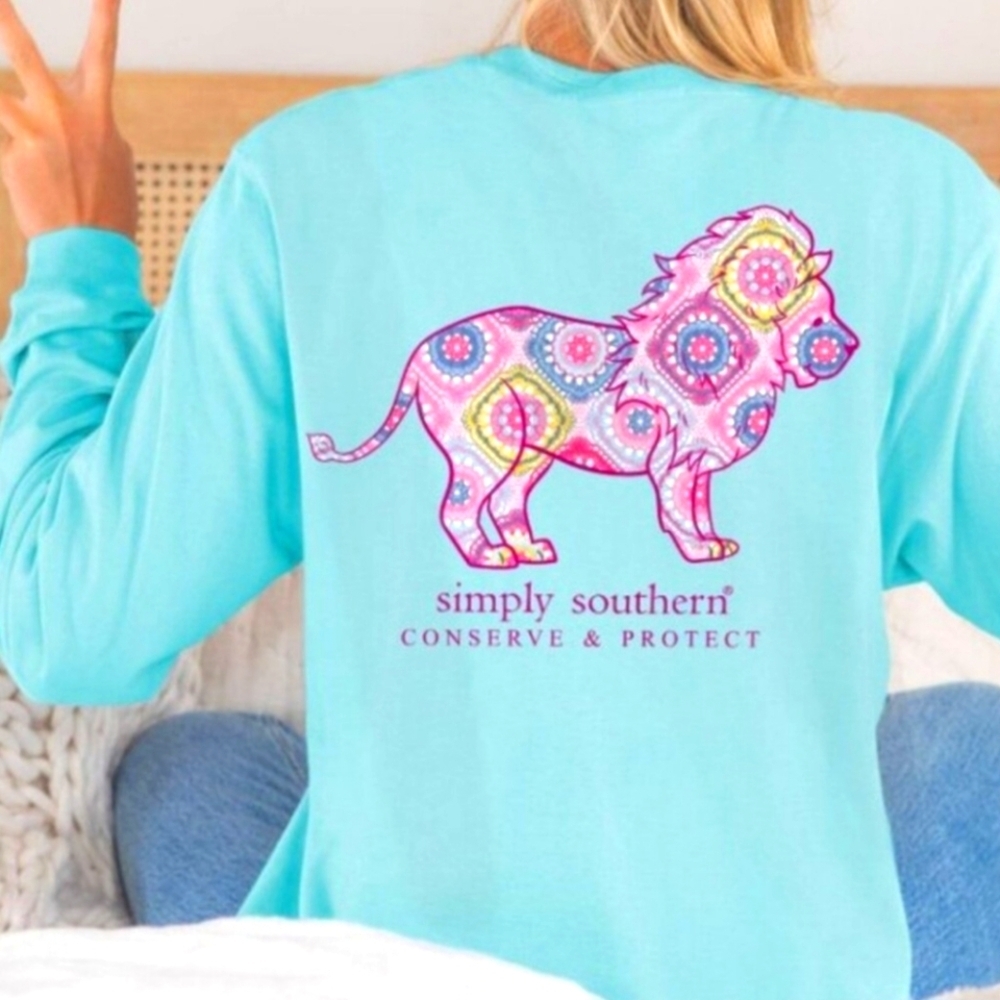 💠Simply Southern💠 Lion Tracker Knit Pool Blue Long Sleeve T-Shirt❗️NWT❗️